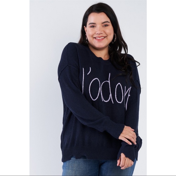 PLUS SIZE BLACK J’ADORE OVERSIZED SWEATER - Picture 2 of 3